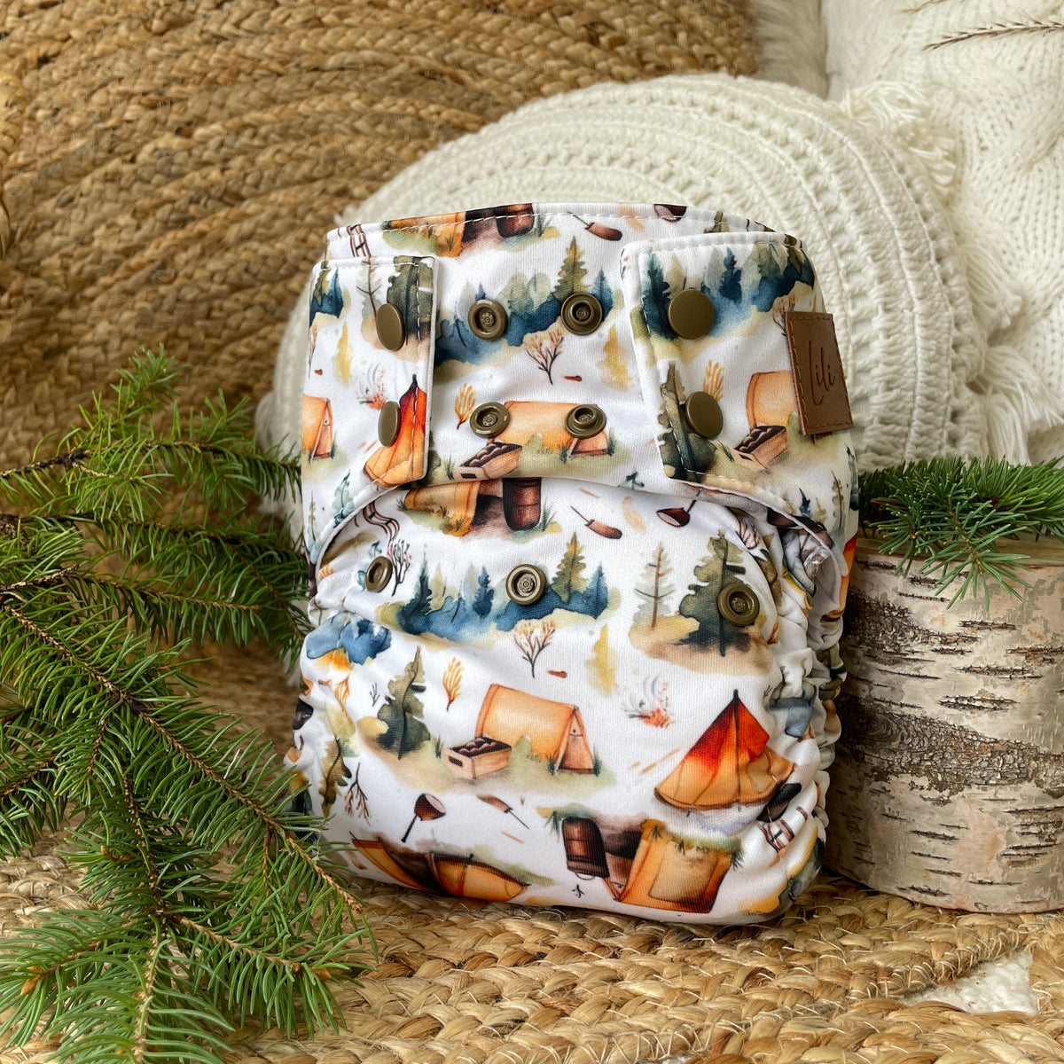 Cloth Diaper | NEWBORN size | Rustic campsite (full print)