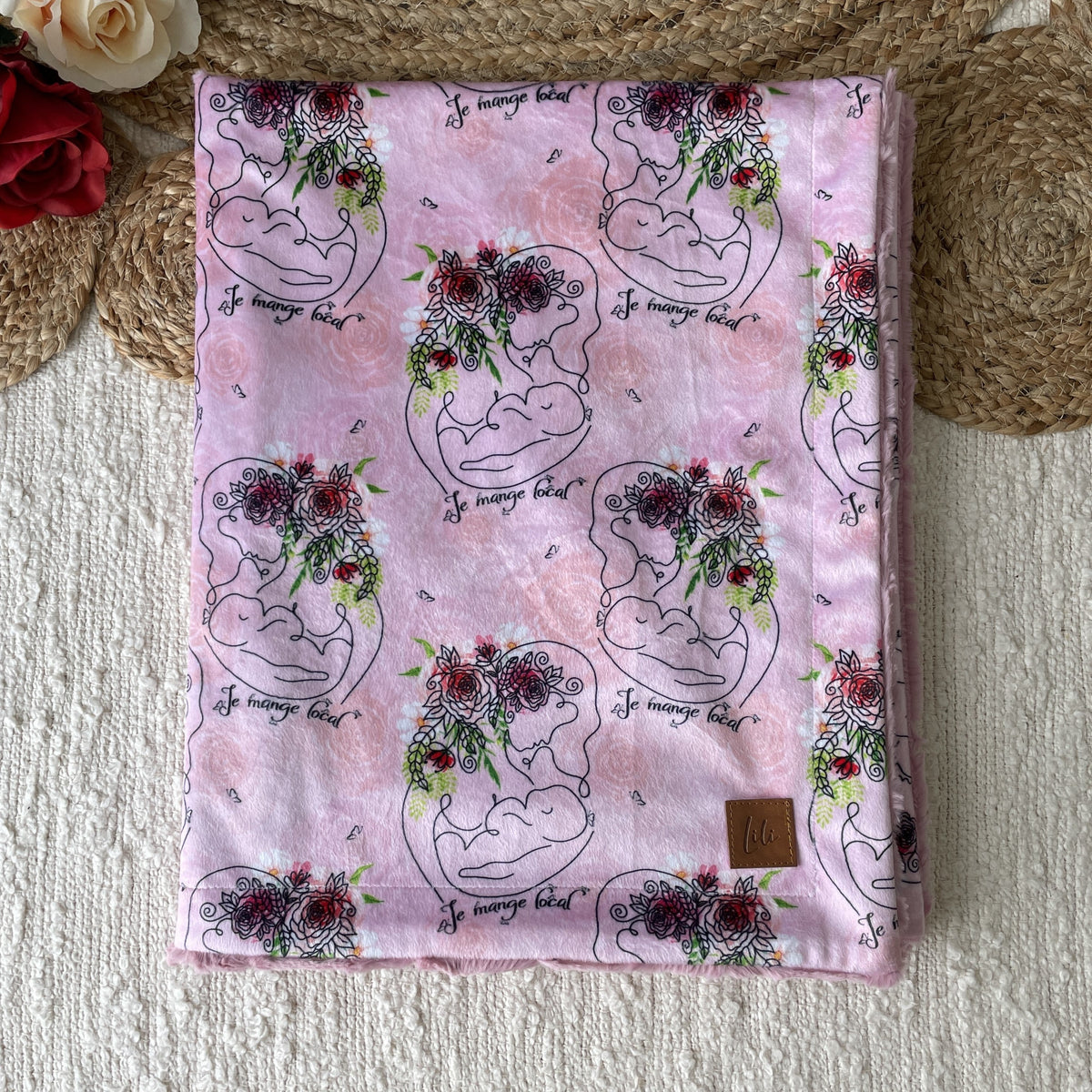 Doudou simple en prêt à partir | Allaitement Floral rose [Minky/Fourrure]