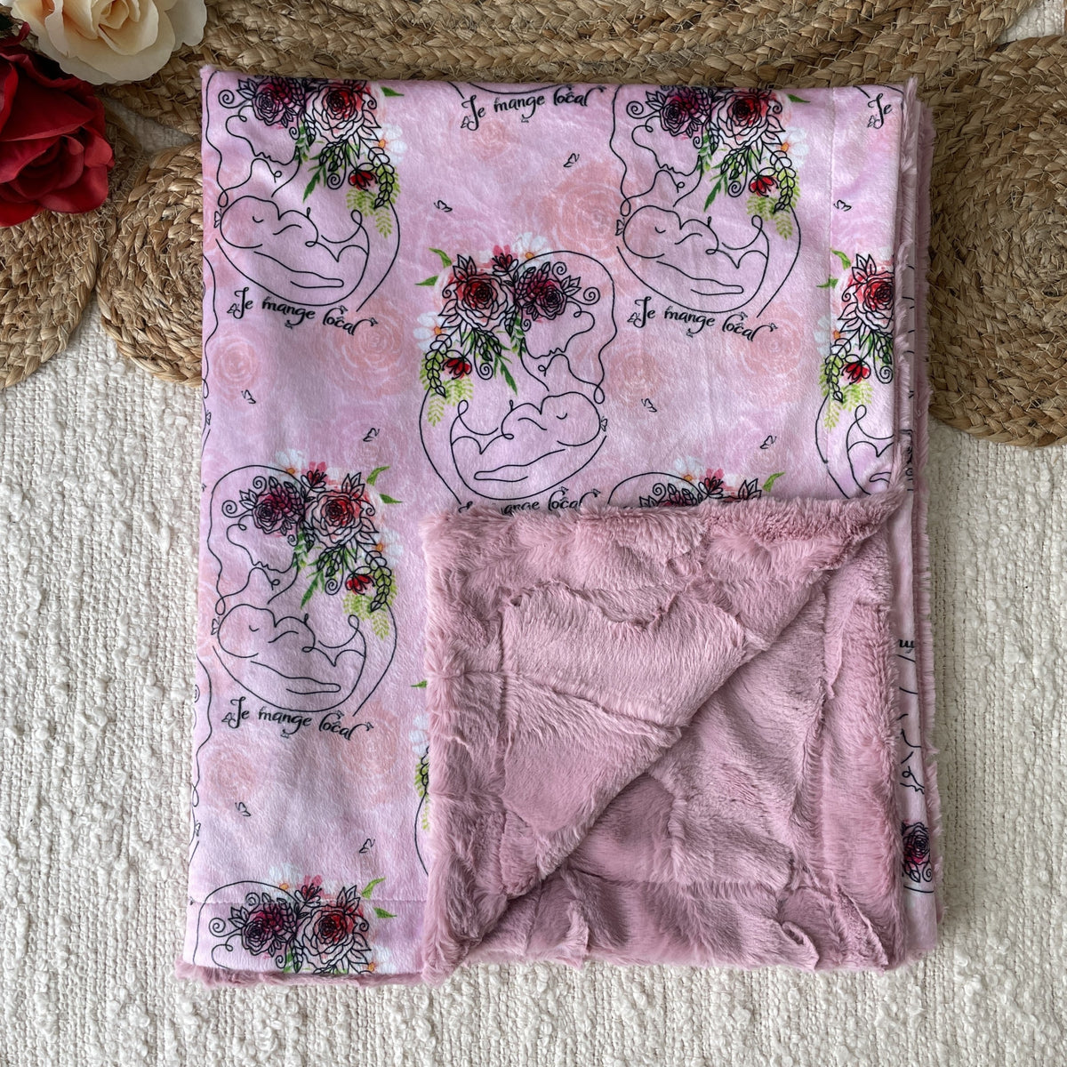 Doudou simple en prêt à partir | Allaitement Floral rose [Minky/Fourrure]