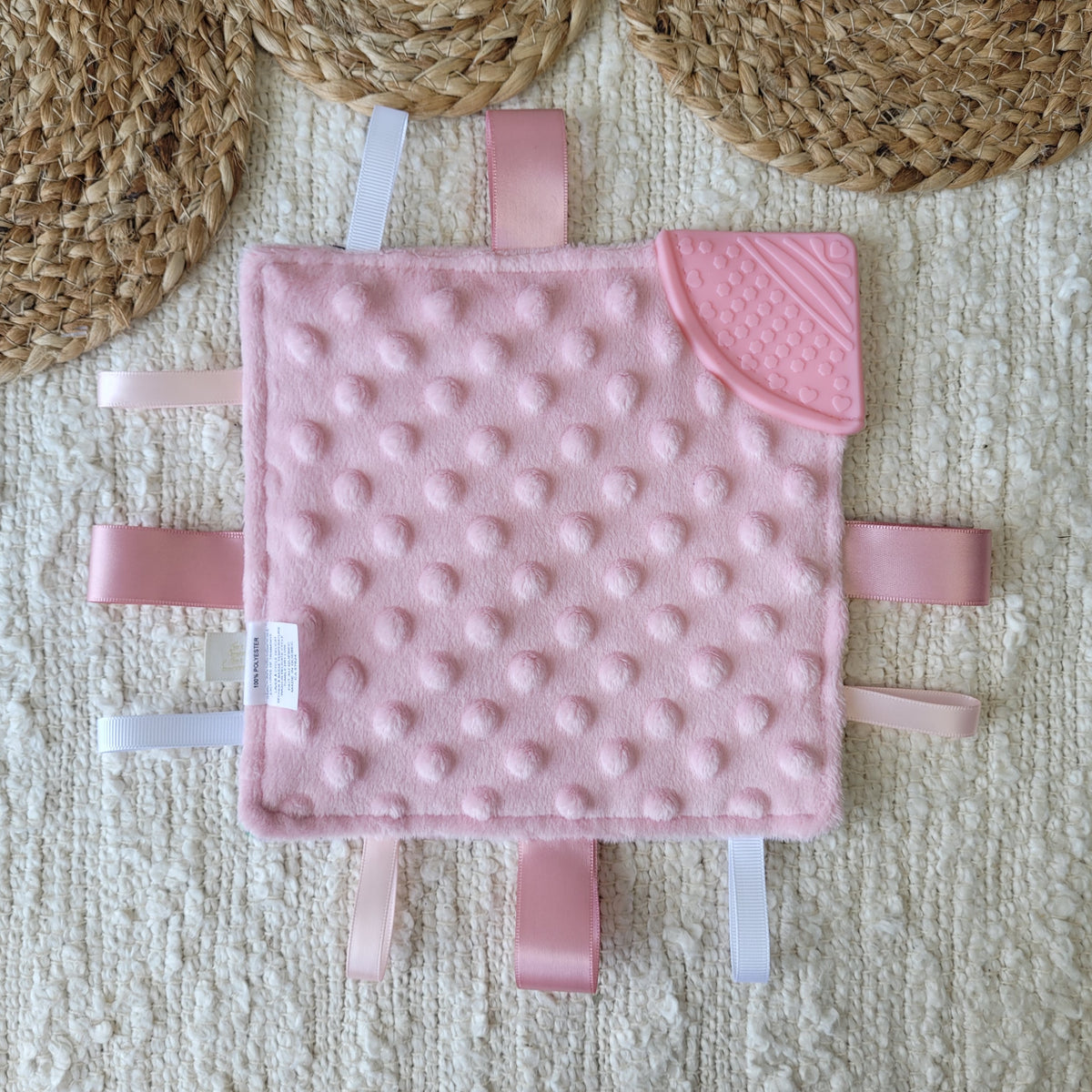 Doudou craquante avec coin de dentition | Allaitement floral rose