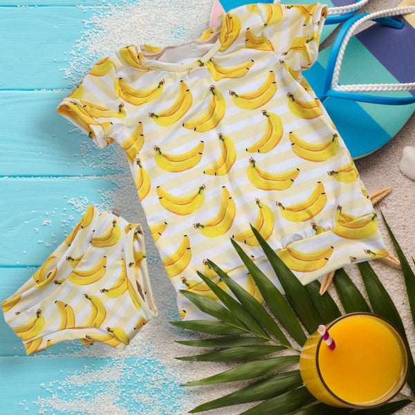 Créations M3 | Chandail maillot de piscine tout motif | Banana Stripes (précommande)
